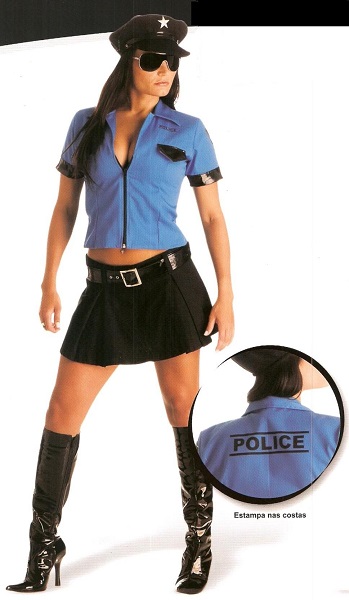 Policial blusa azul saia preta